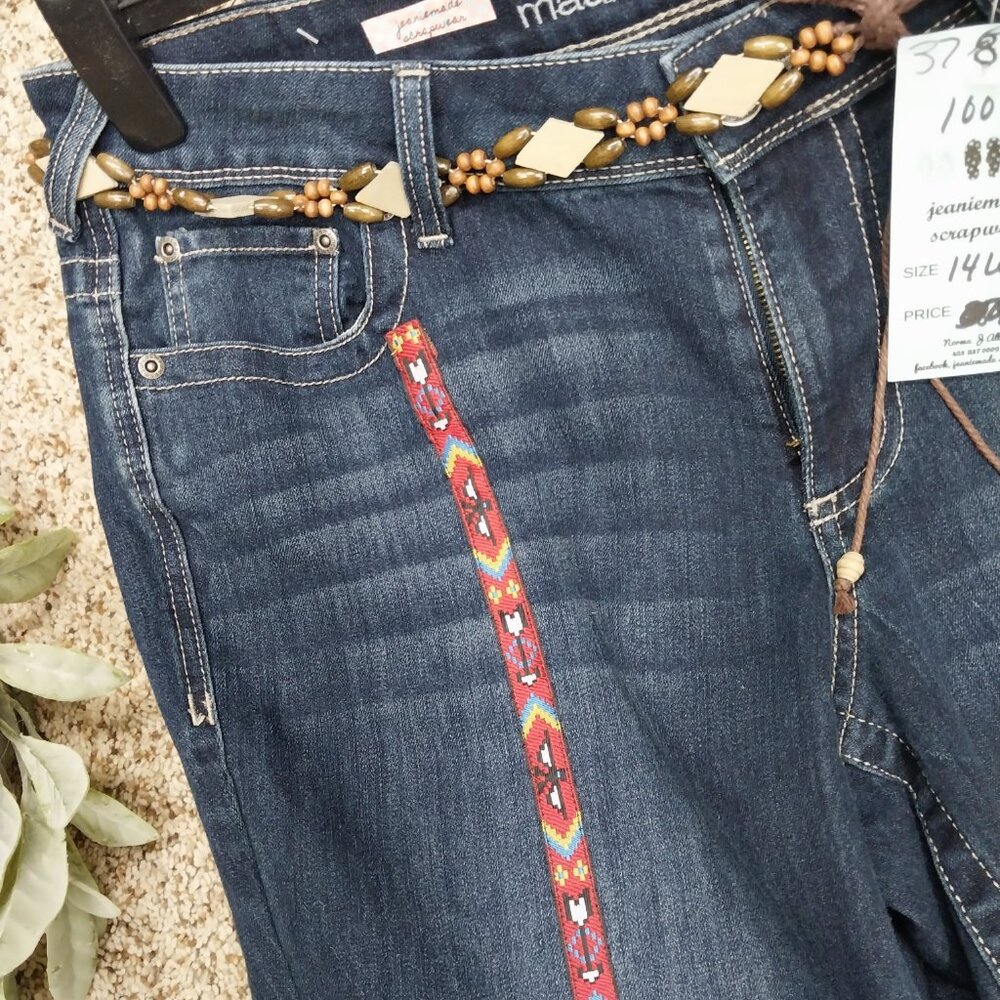 3783 Size 14W Maurices Upcycled Red and Gold Bell-Bottom Jeans. - Picture 4 of 8